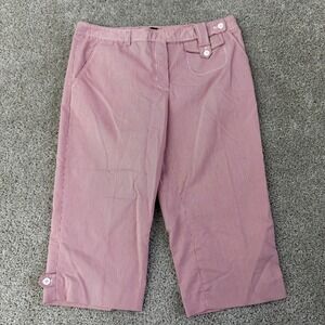 Focus 2000 Capri Pants Womens 12P Red Striped Twill Crop Stretch Pockets Button